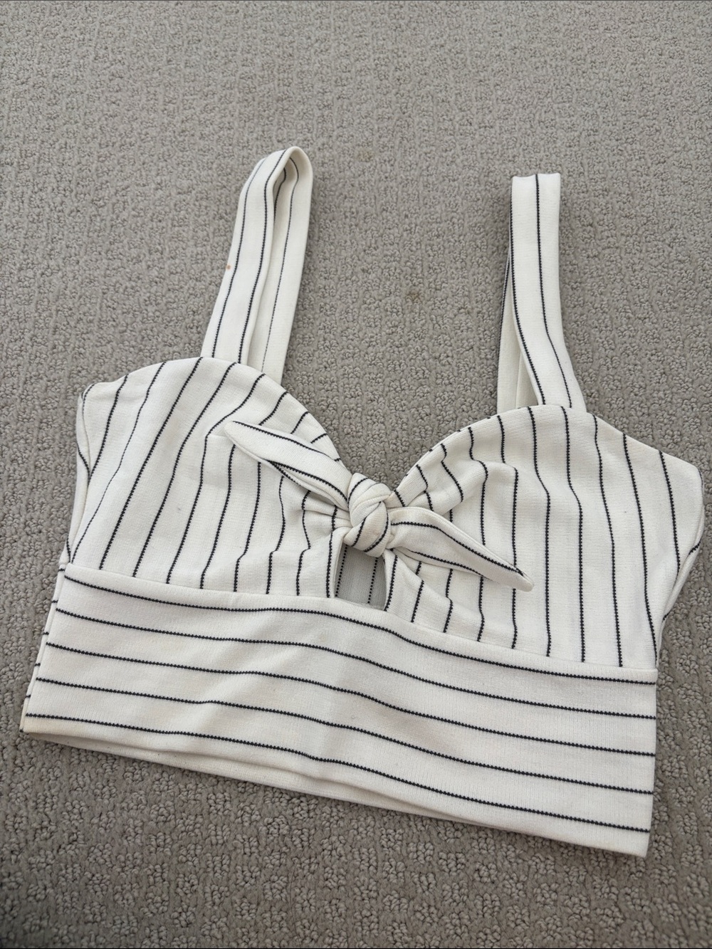 H&M Cream and Black Striped Knot-Front Crop Top